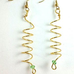 3 inch Spiral Pierced Earrings Lime Crystals NEW